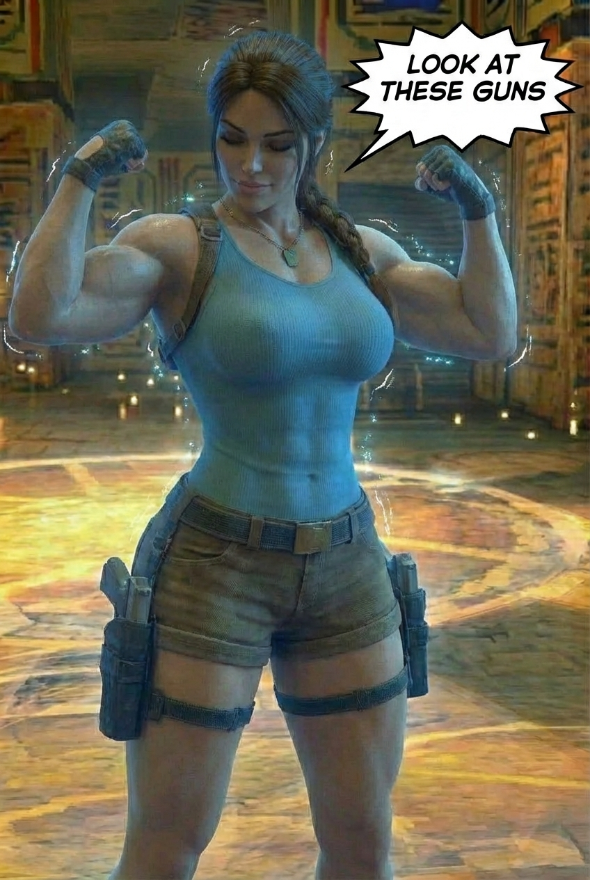 Lara Breaks the 4th Wall Part 1, page 12 — AI female muscle growth comic
