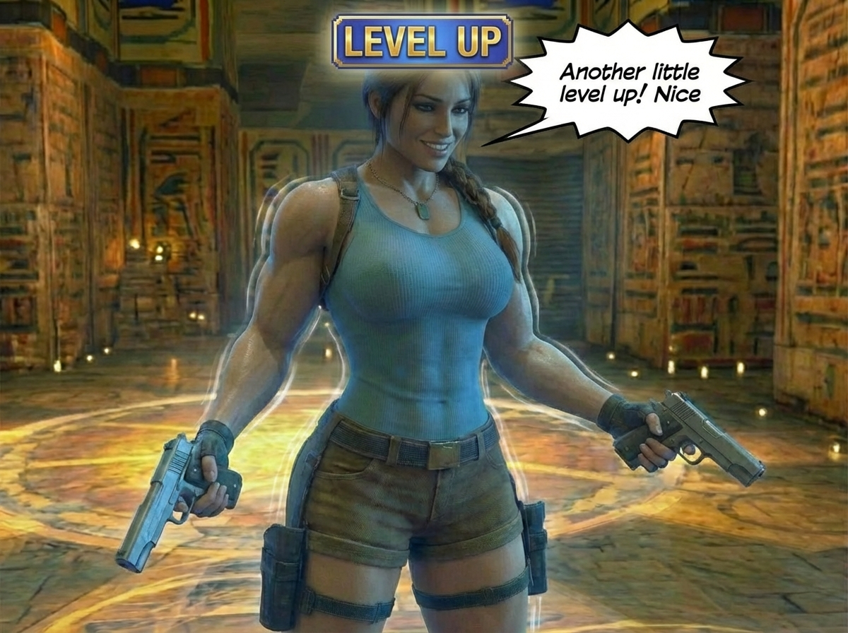 Lara Breaks the 4th Wall Part 2, page 5 — AI female muscle growth comic