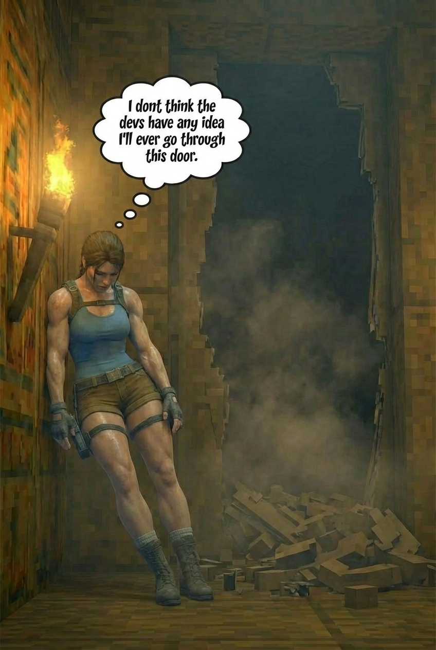 Lara Breaks the 4th Wall Part 2, page 14 — AI female muscle growth comic