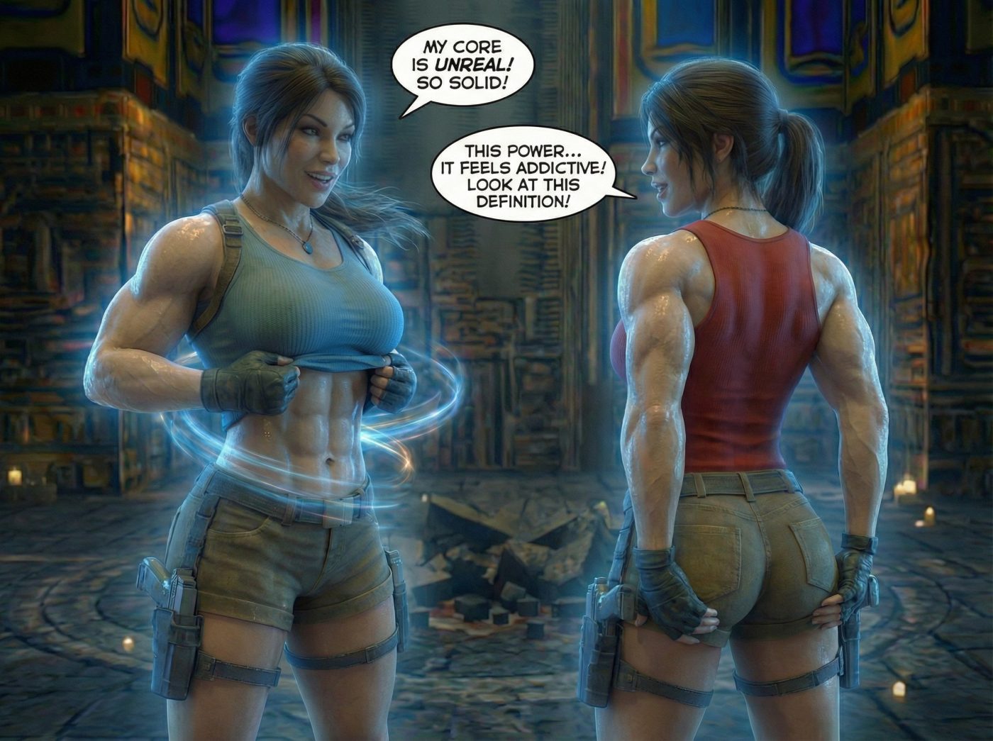 Lara Breaks the 4th Wall Part 3, page 11 — AI female muscle growth comic