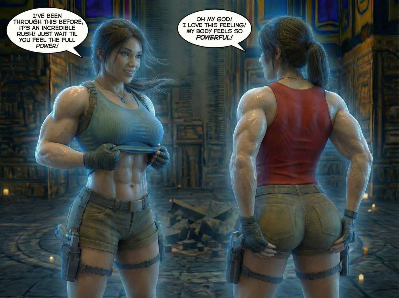 Lara Breaks the 4th Wall Part 3, page 12 — AI female muscle growth comic