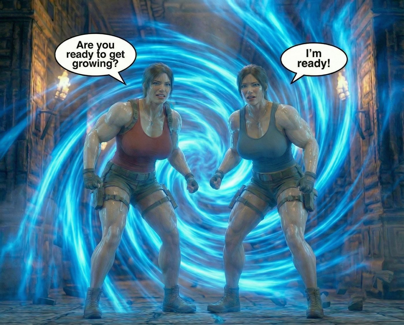Lara Breaks the 4th Wall Part 4, page 1 — AI female muscle growth comic