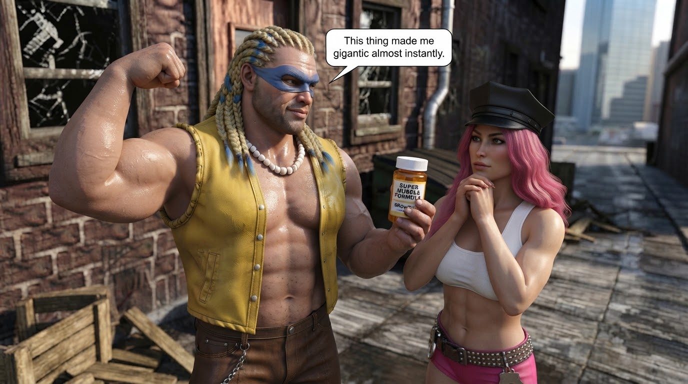MAD GEAR The Pills, page 2 — AI female muscle growth comic