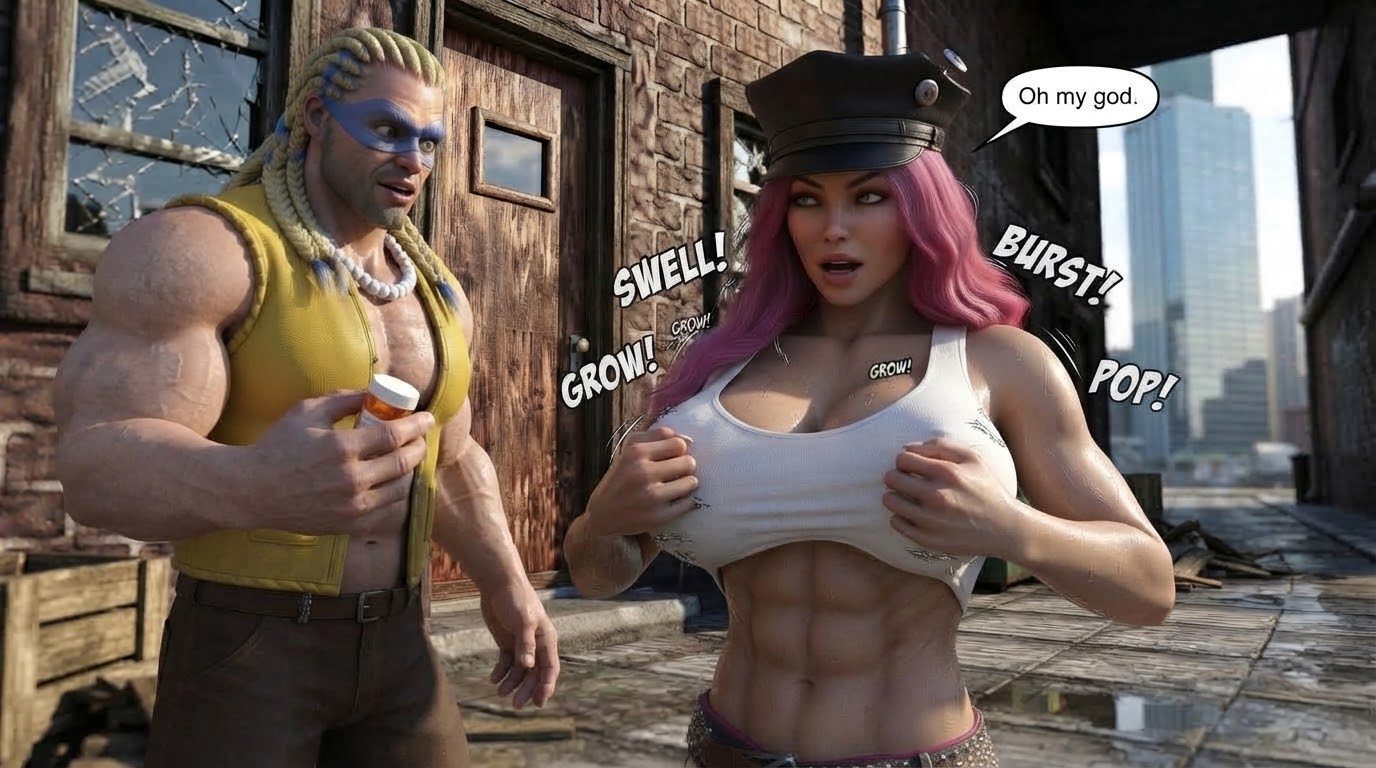MAD GEAR The Pills, page 6 — AI female muscle growth comic