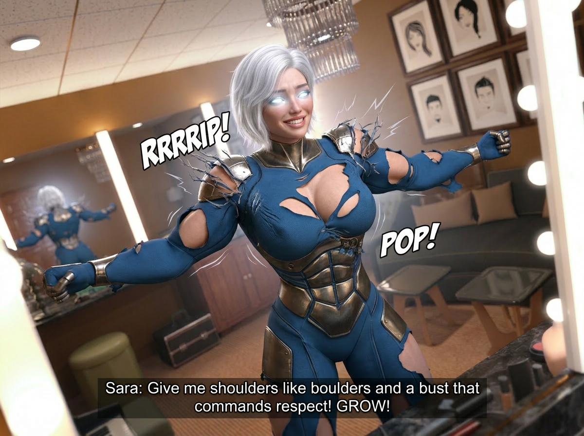 Method Transformation Part 1, page 5 — AI female muscle growth comic