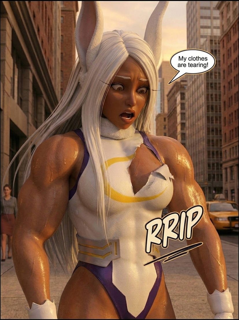Mirko's Mega Quirk! Part 1, page 3 — AI female muscle growth comic