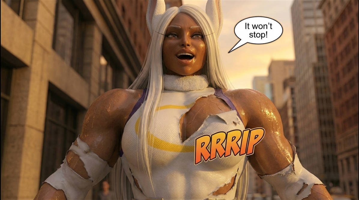 Mirko's Mega Quirk! Part 1, page 6 — AI female muscle growth comic