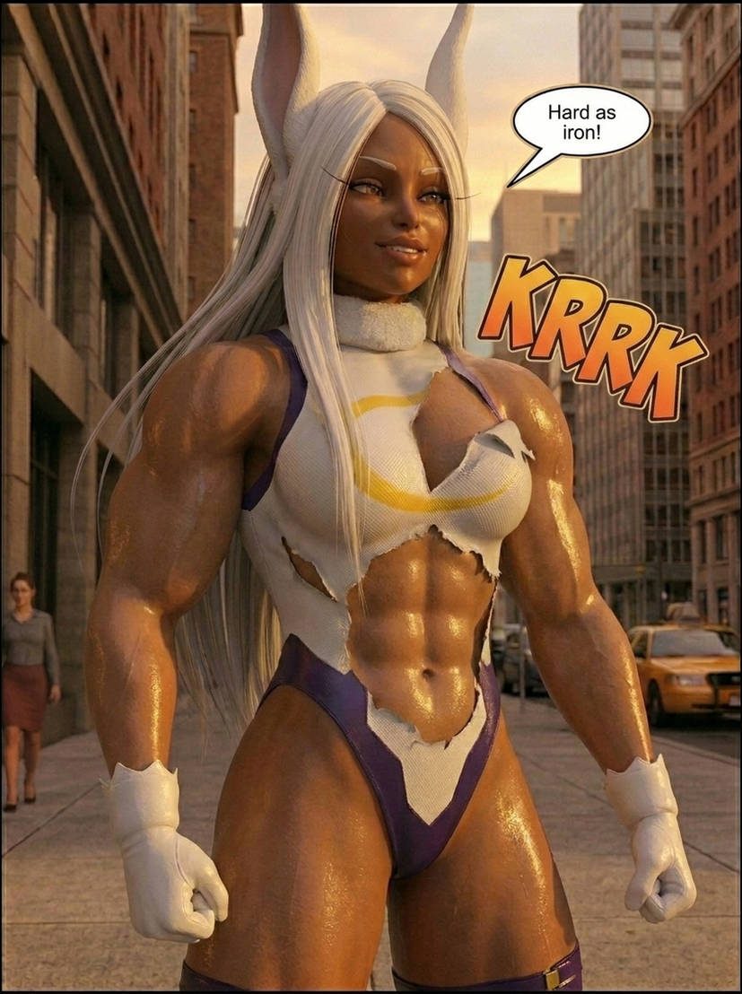 Mirko's Mega Quirk! Part 1, page 8 — AI female muscle growth comic
