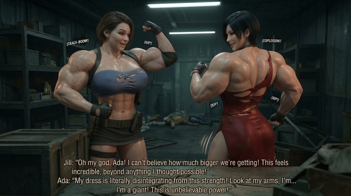Muscle Herb Part 1, página 55 — cómic de crecimiento muscular femenino con IA