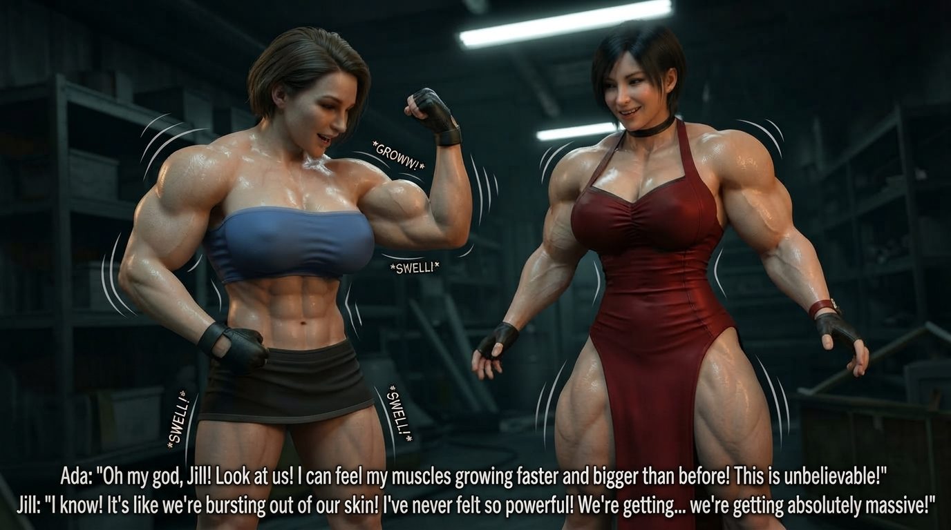 Muscle Herb Part 1, página 56 — cómic de crecimiento muscular femenino con IA