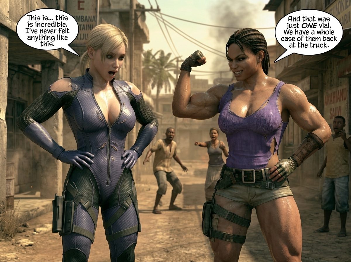 Muscle Virus Part 1, page 6 — AI female muscle growth comic
