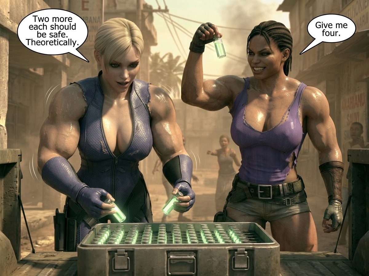 Muscle Virus Part 1, page 7 — AI female muscle growth comic