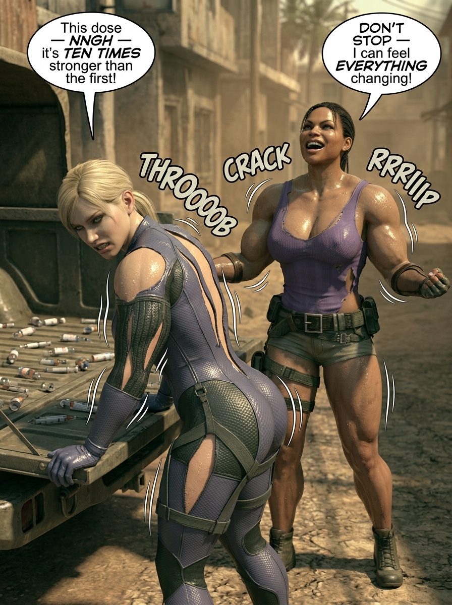 Muscle Virus Part 1, page 8 — AI female muscle growth comic