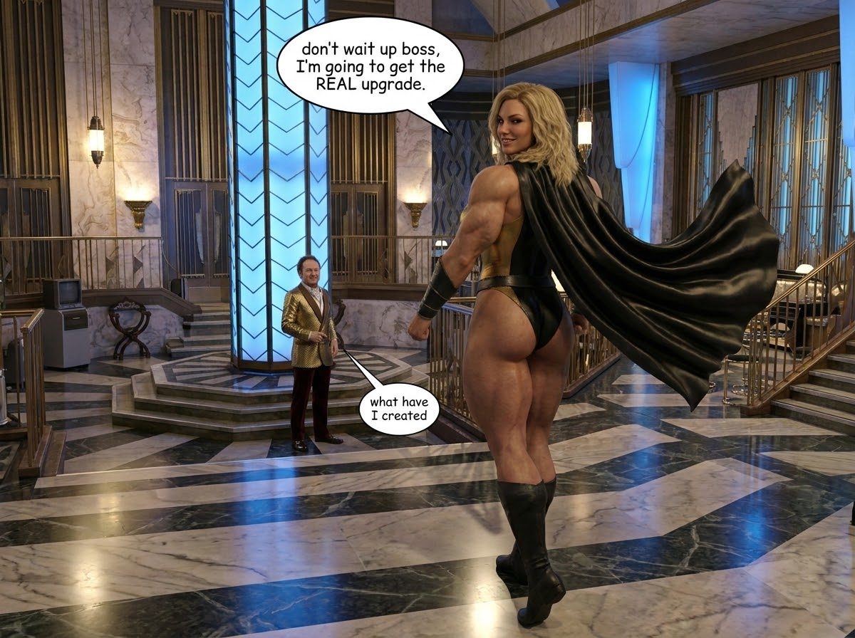 Nuclear Woman Part 2, page 11 — AI female muscle growth comic