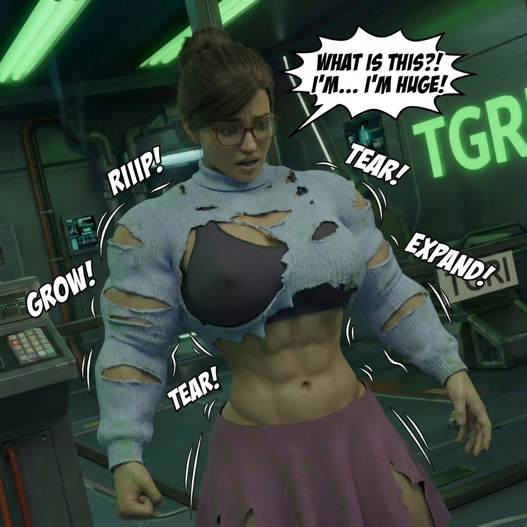 Oozed Part 1, page 7 — AI female muscle growth comic