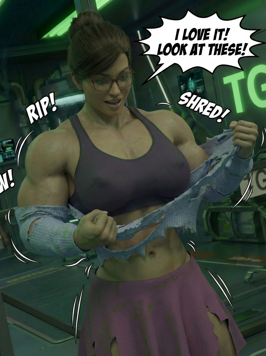 Oozed Part 1, page 8 — AI female muscle growth comic
