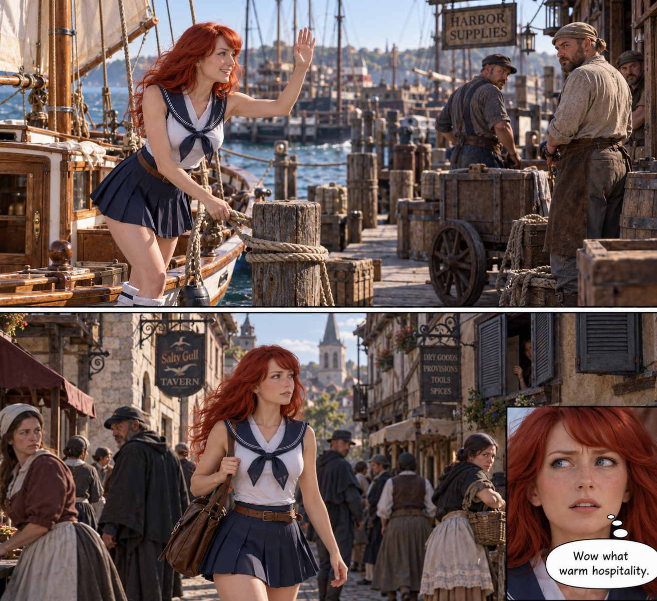 Poppy the Sailor Gal Part 1, page 3 — AI female muscle growth comic