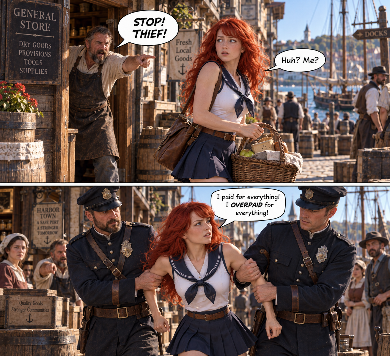 Poppy the Sailor Gal Part 1, page 5 — AI female muscle growth comic