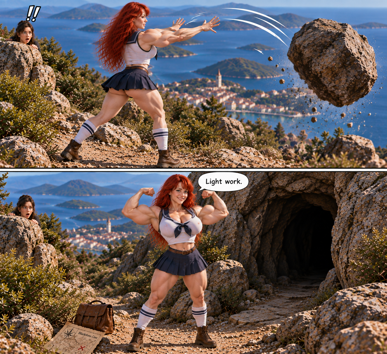 Poppy the Sailor Gal Part 1, page 16 — AI female muscle growth comic