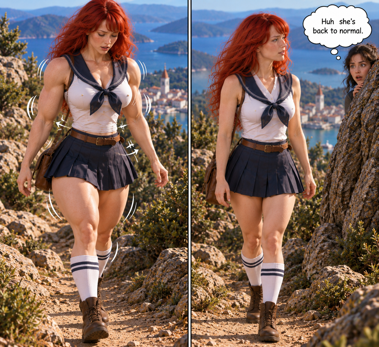 Poppy the Sailor Gal Part 1, page 17 — AI female muscle growth comic