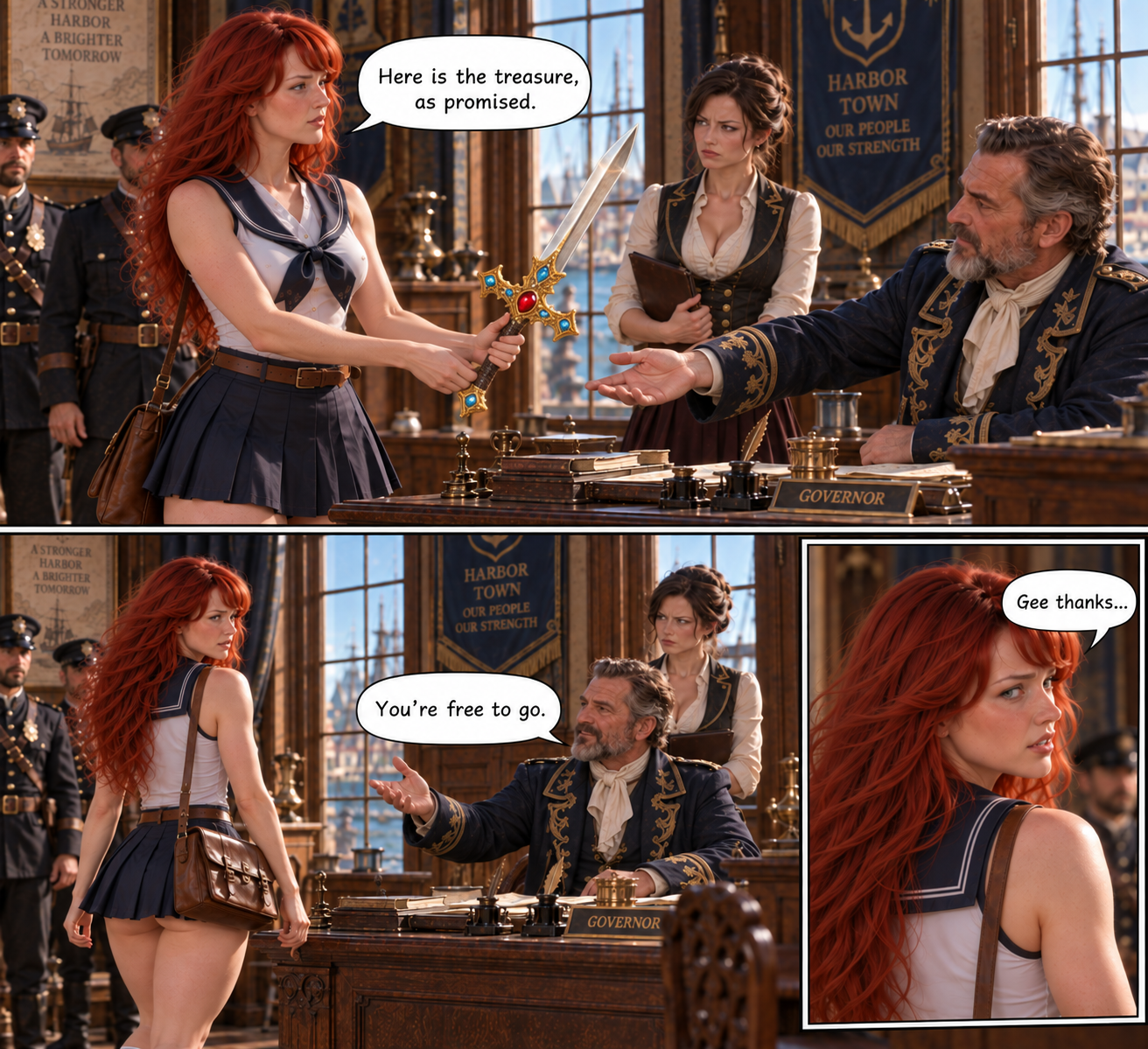 Poppy the Sailor Gal Part 1, page 18 — AI female muscle growth comic