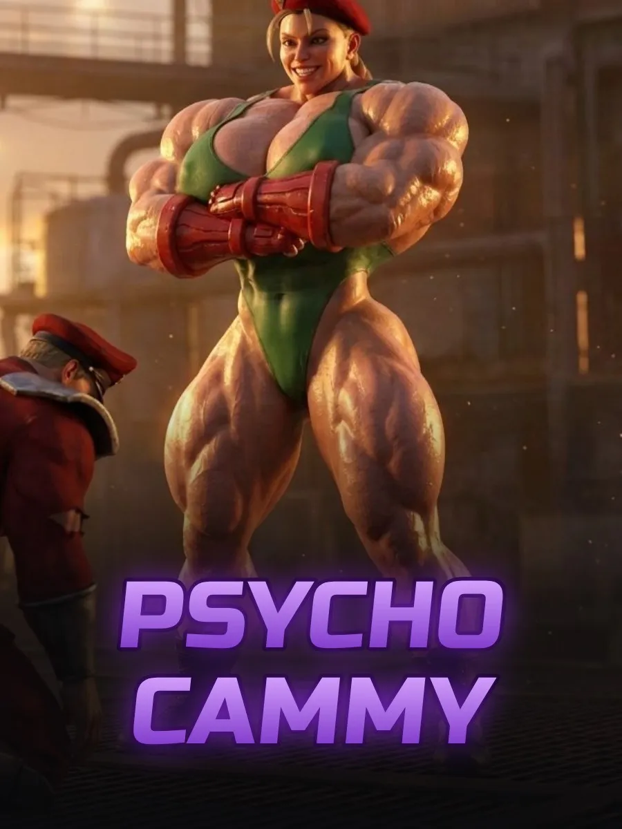 Psycho Cammy — AI muscle growth comic cover