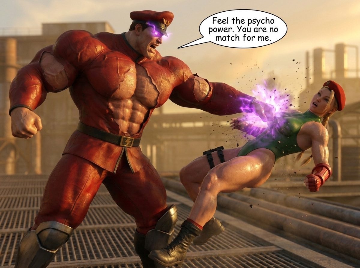 Psycho Cammy Part 1, page 14 — AI female muscle growth comic