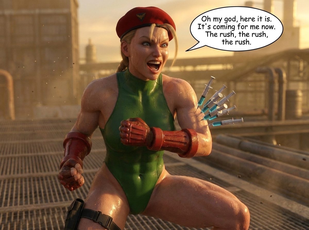Psycho Cammy Part 1, page 16 — AI female muscle growth comic