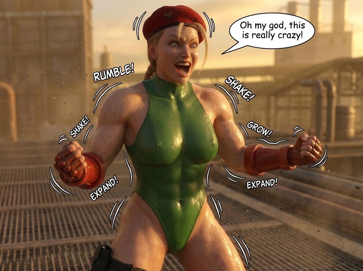 Psycho Cammy Part 1, page 17 — AI female muscle growth comic