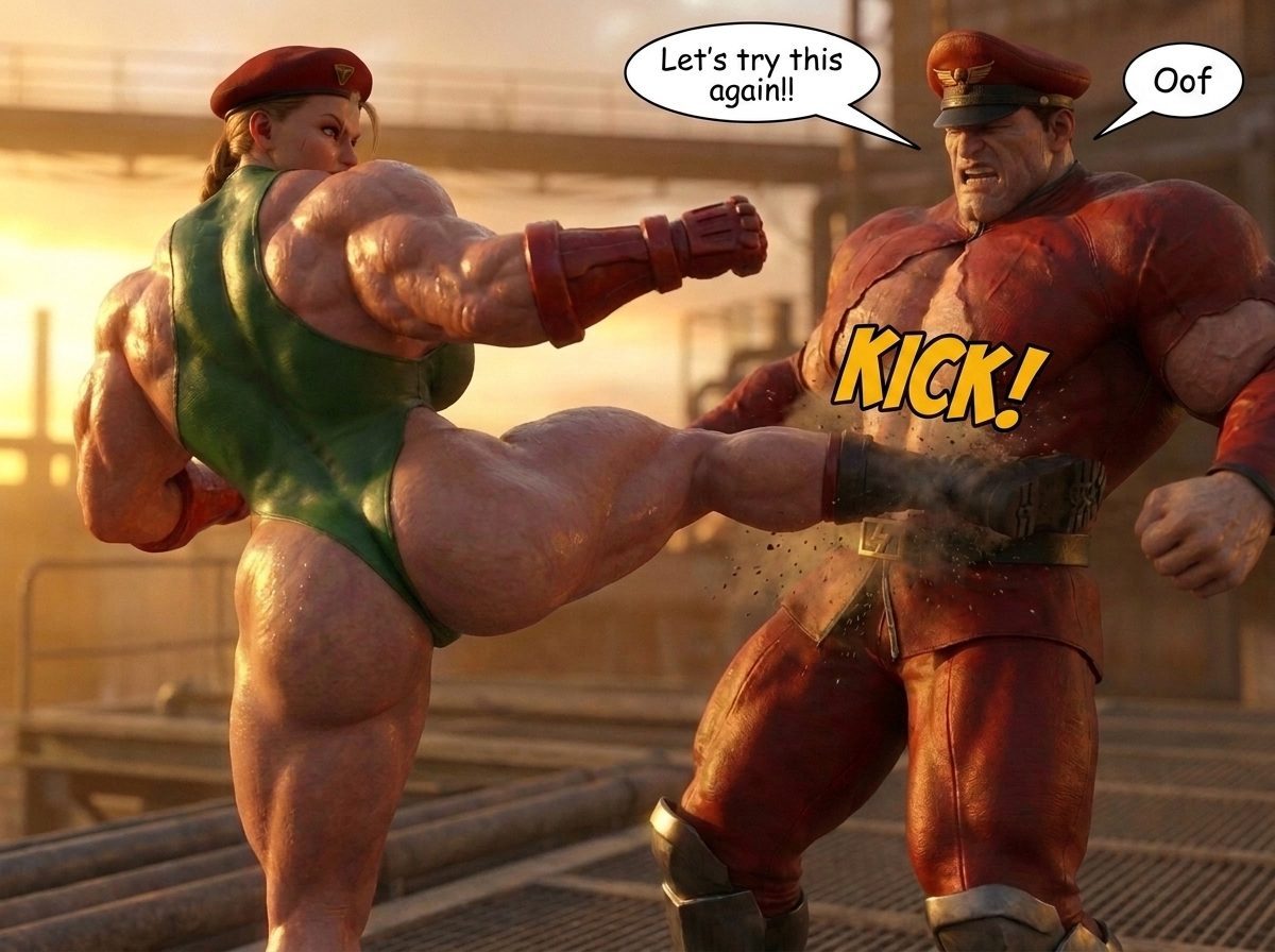 Psycho Cammy Part 1, page 20 — AI female muscle growth comic