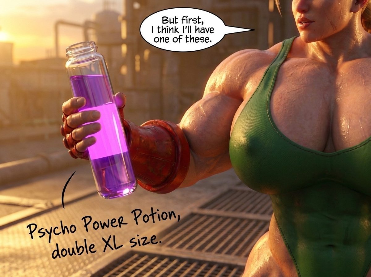 Psycho Cammy Part 1, page 22 — AI female muscle growth comic