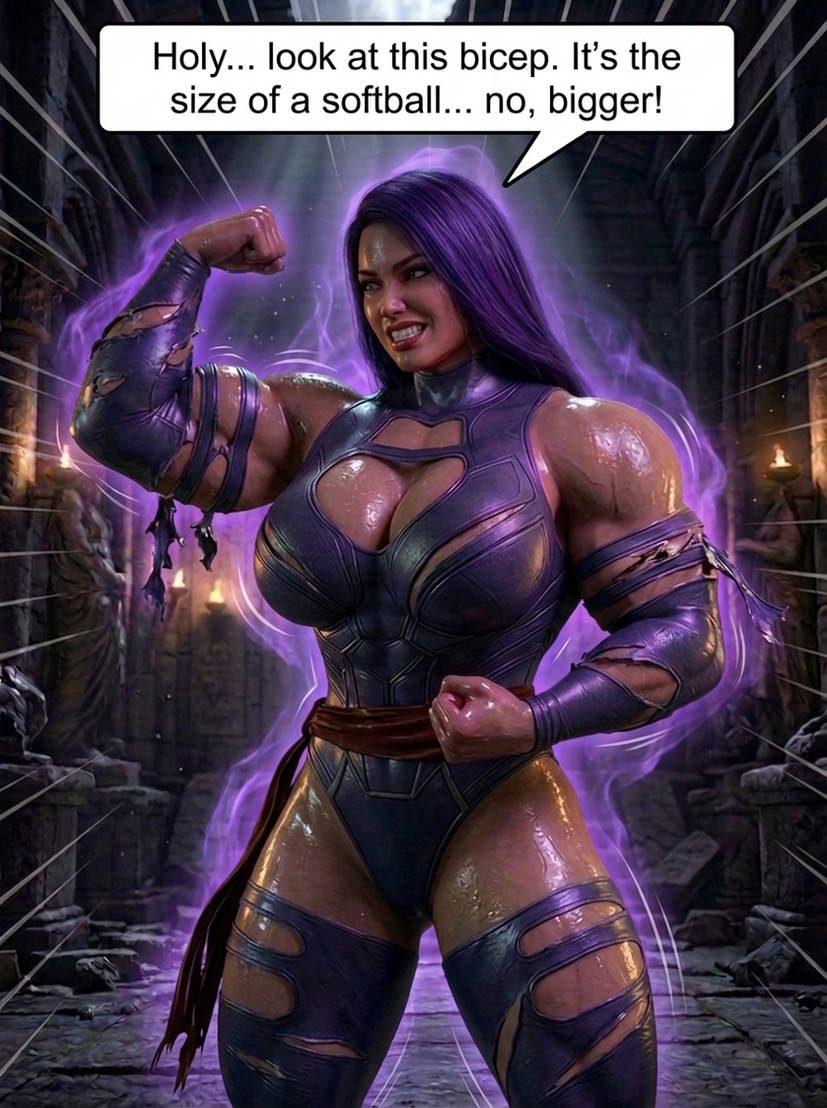 Psylocke Part 1, page 6 — AI female muscle growth comic