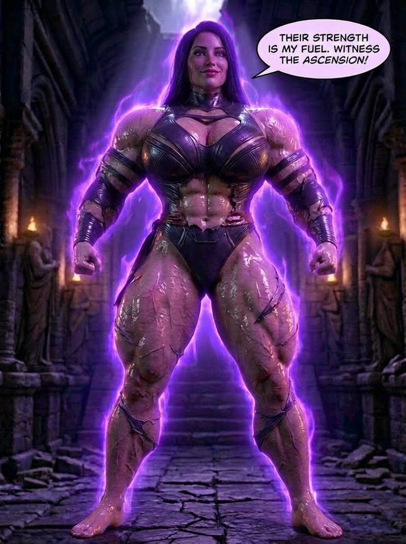 Psylocke Part 1, page 10 — AI female muscle growth comic