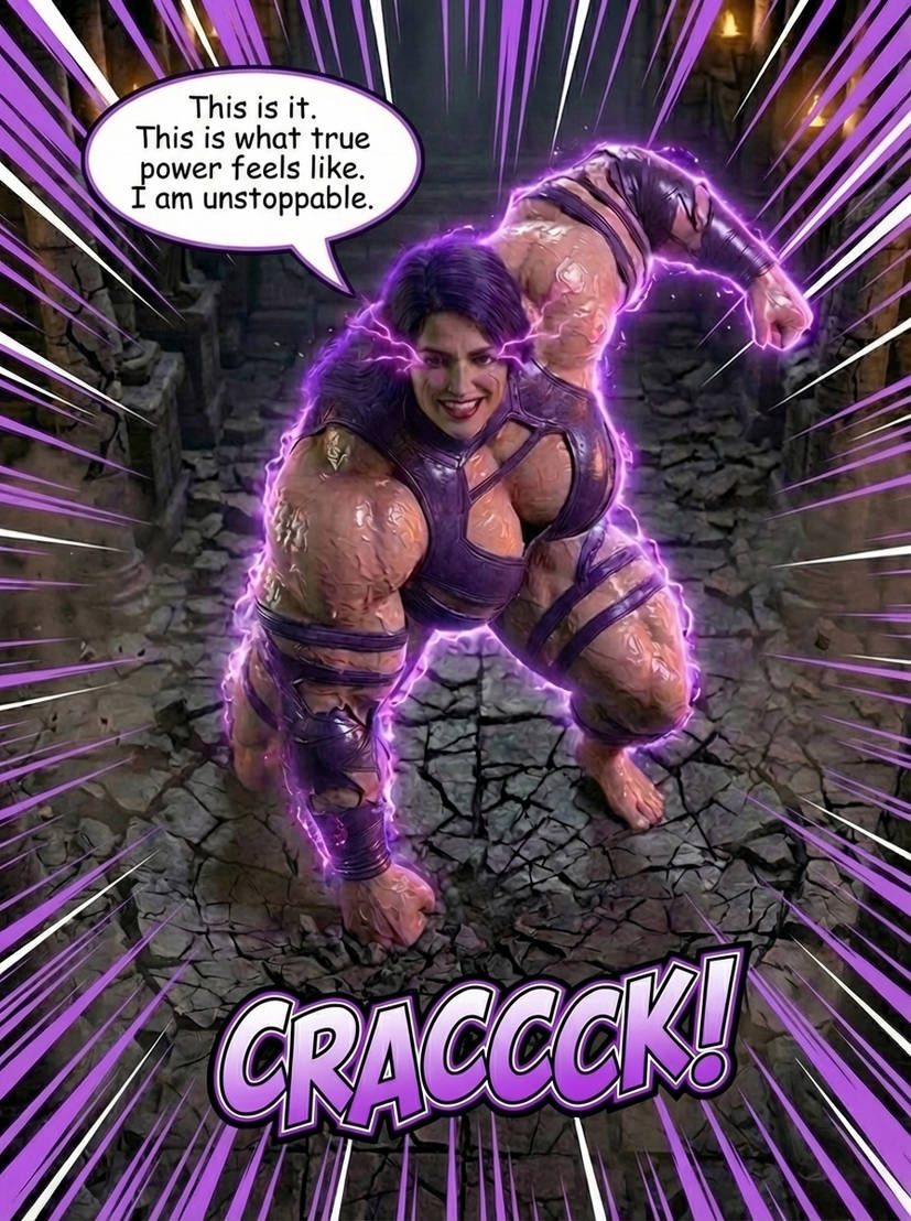 Psylocke Part 1, page 11 — AI female muscle growth comic