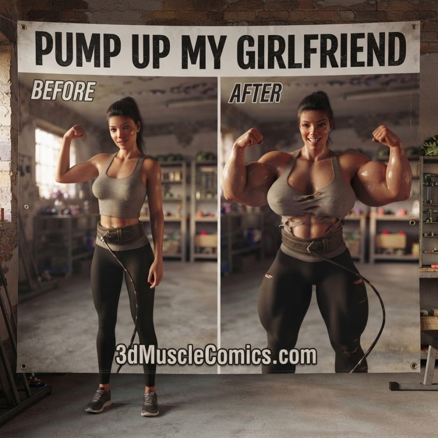 Pump up my girlfriend — AI female muscle growth comic cover