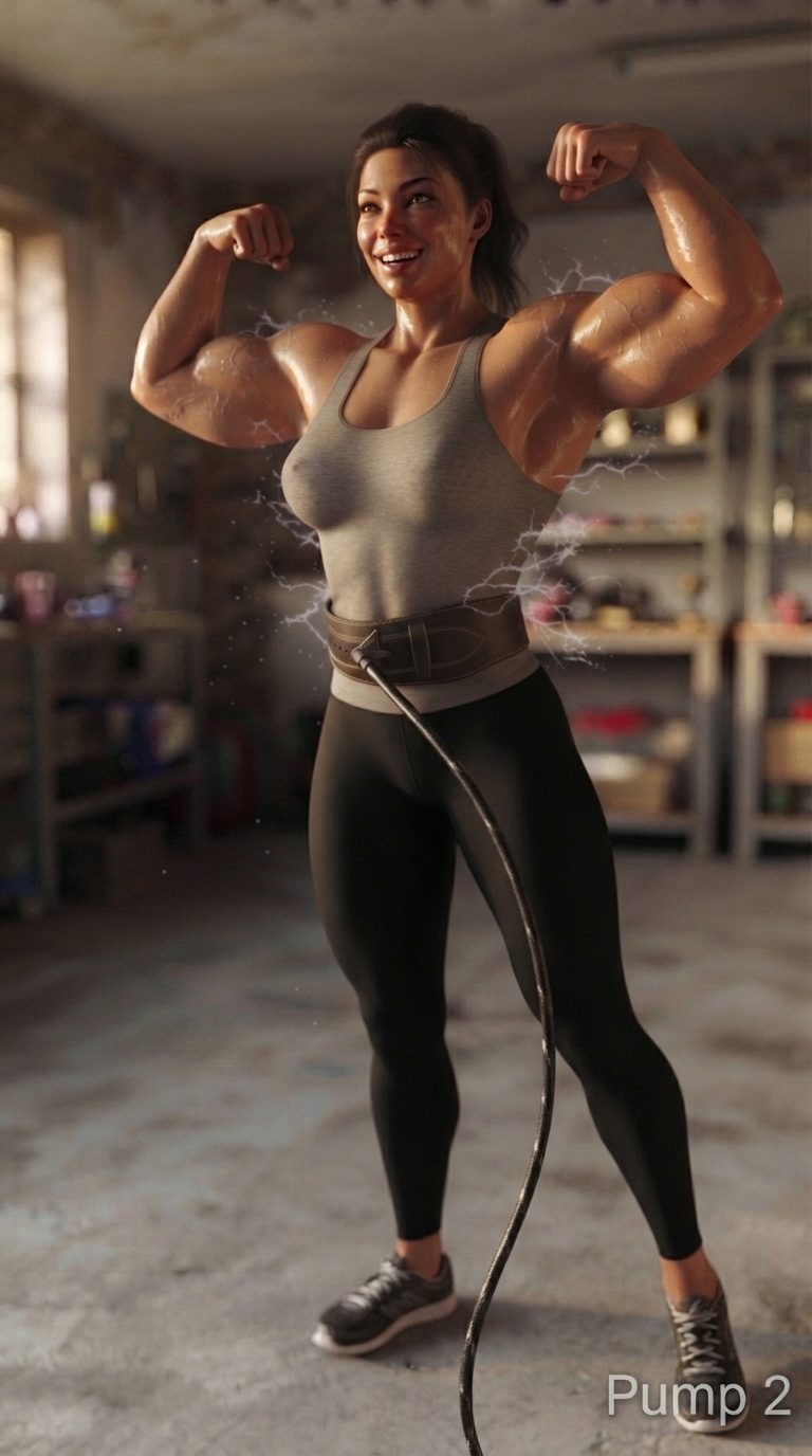Pump up my girlfriend Part 1, page 10 — AI female muscle growth comic