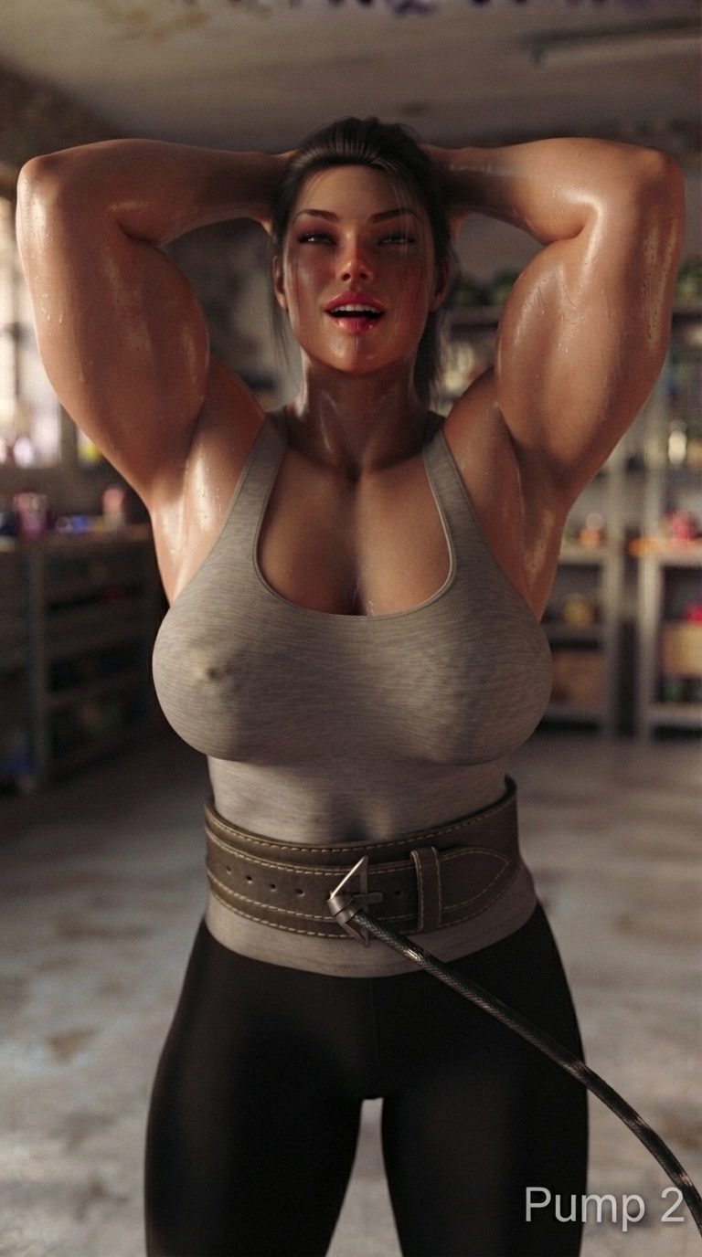Pump up my girlfriend Part 1, page 16 — AI female muscle growth comic