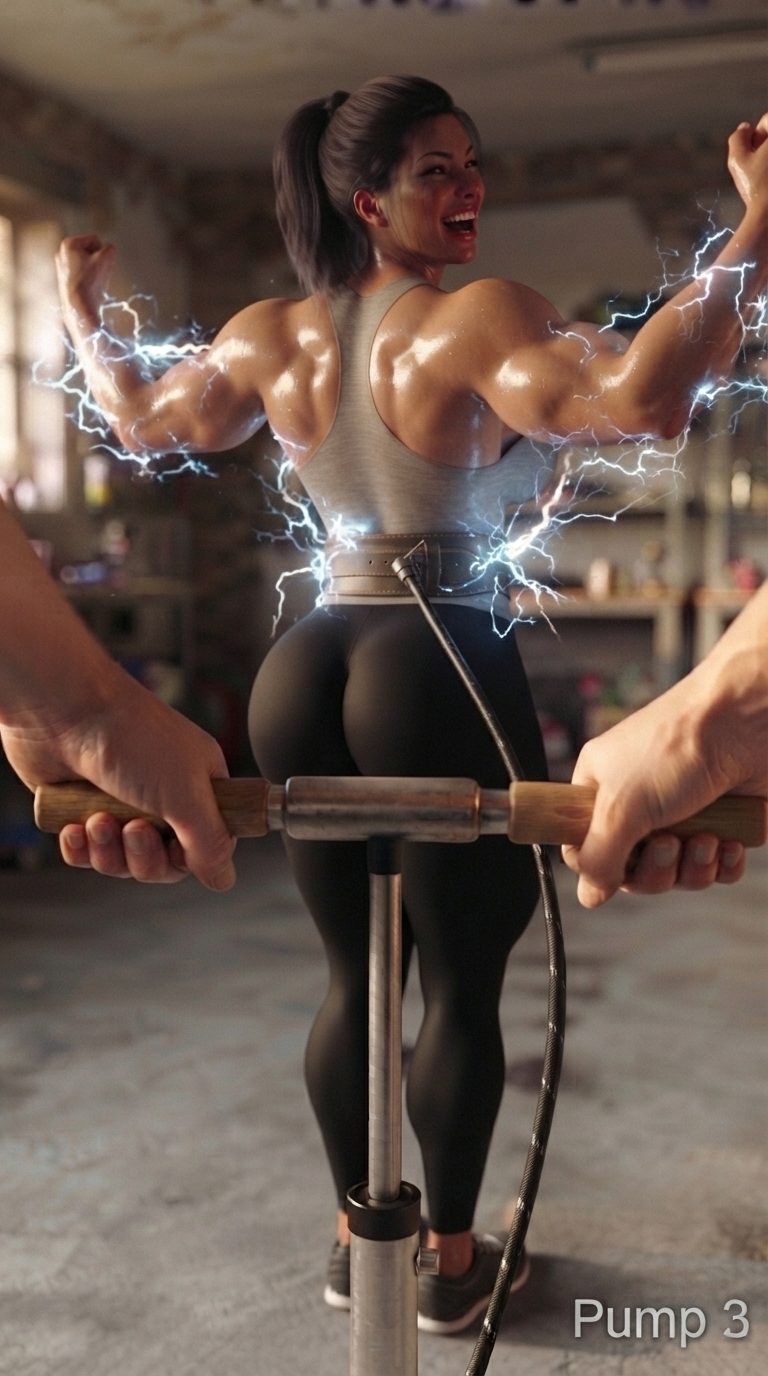 Pump up my girlfriend Part 1, page 19 — AI female muscle growth comic