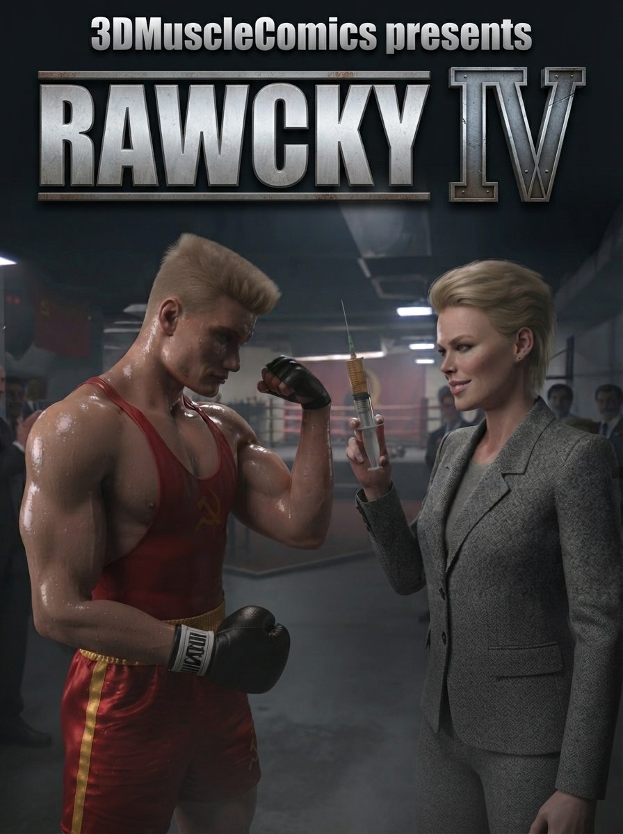 Rawcky 4, CCCP — AI female muscle growth comic cover