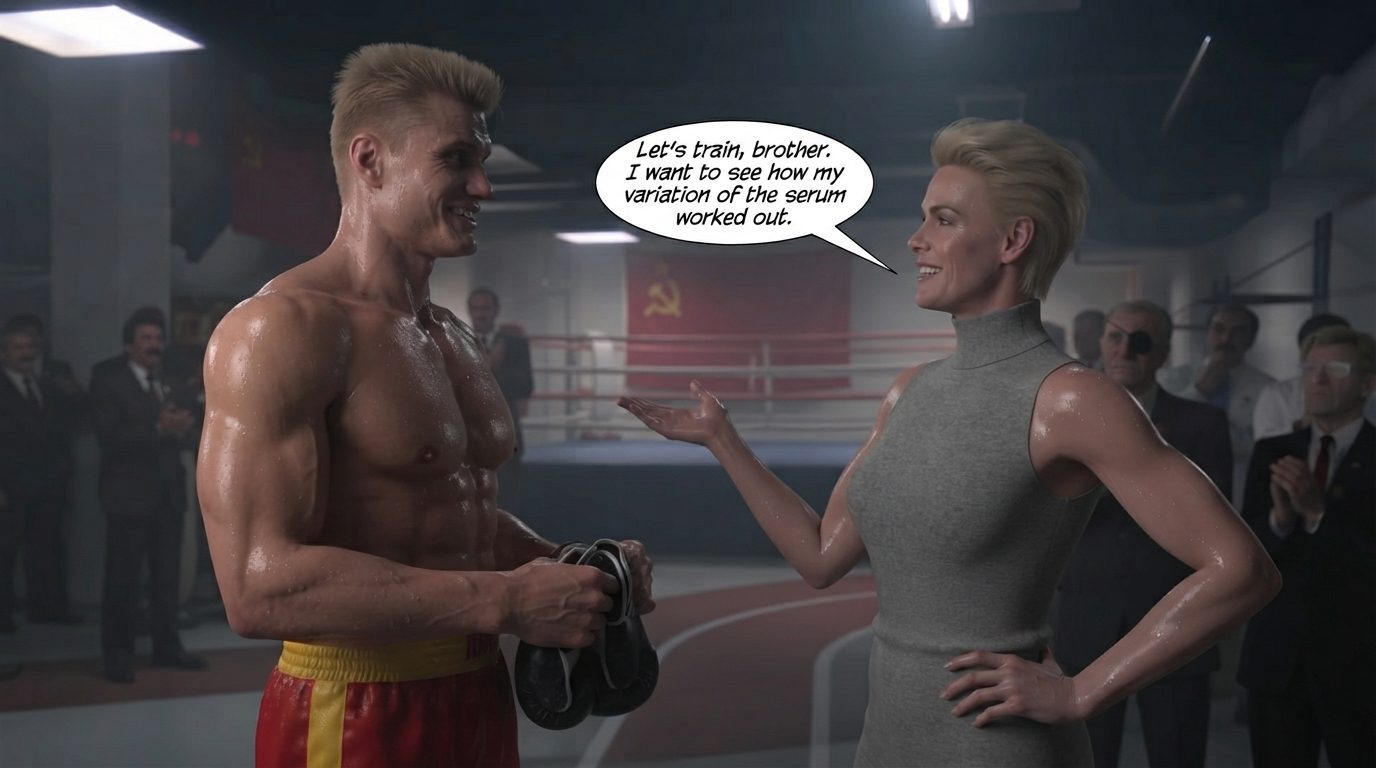 Rawcky 4, CCCP Part 1, page 9 — AI female muscle growth comic