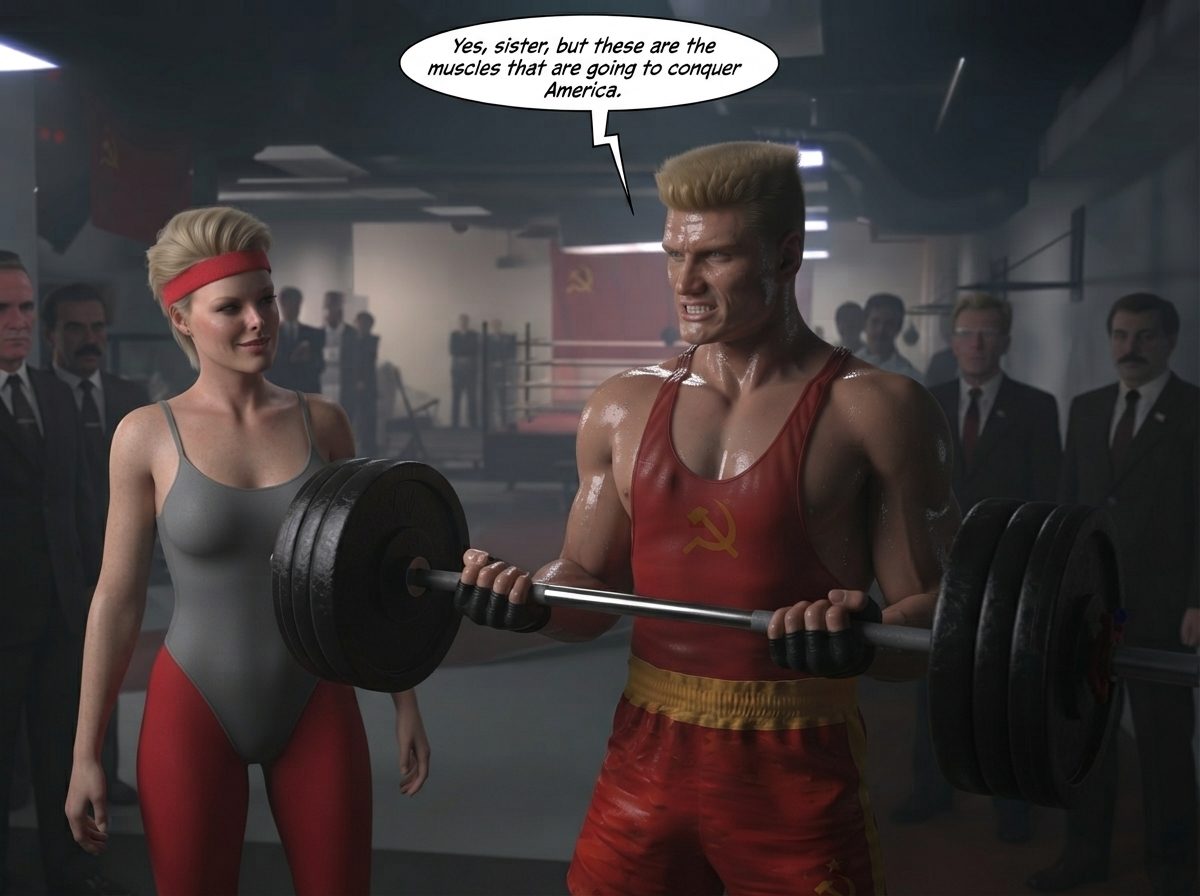 Rawcky 4, CCCP Part 1, page 13 — AI female muscle growth comic