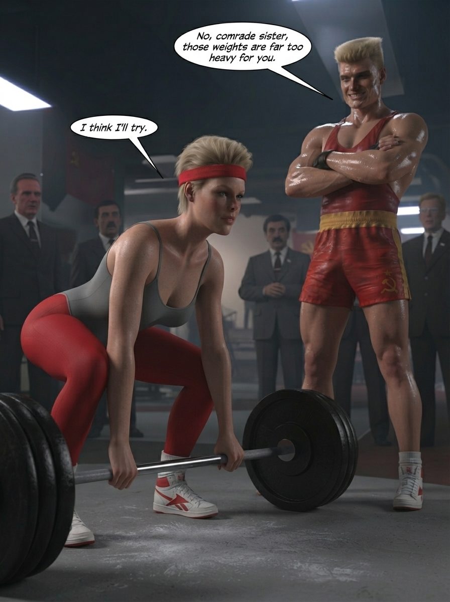 Rawcky 4, CCCP Part 1, page 14 — AI female muscle growth comic