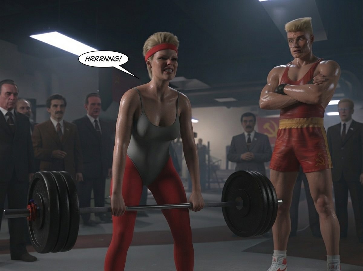 Rawcky 4, CCCP Part 1, page 15 — AI female muscle growth comic