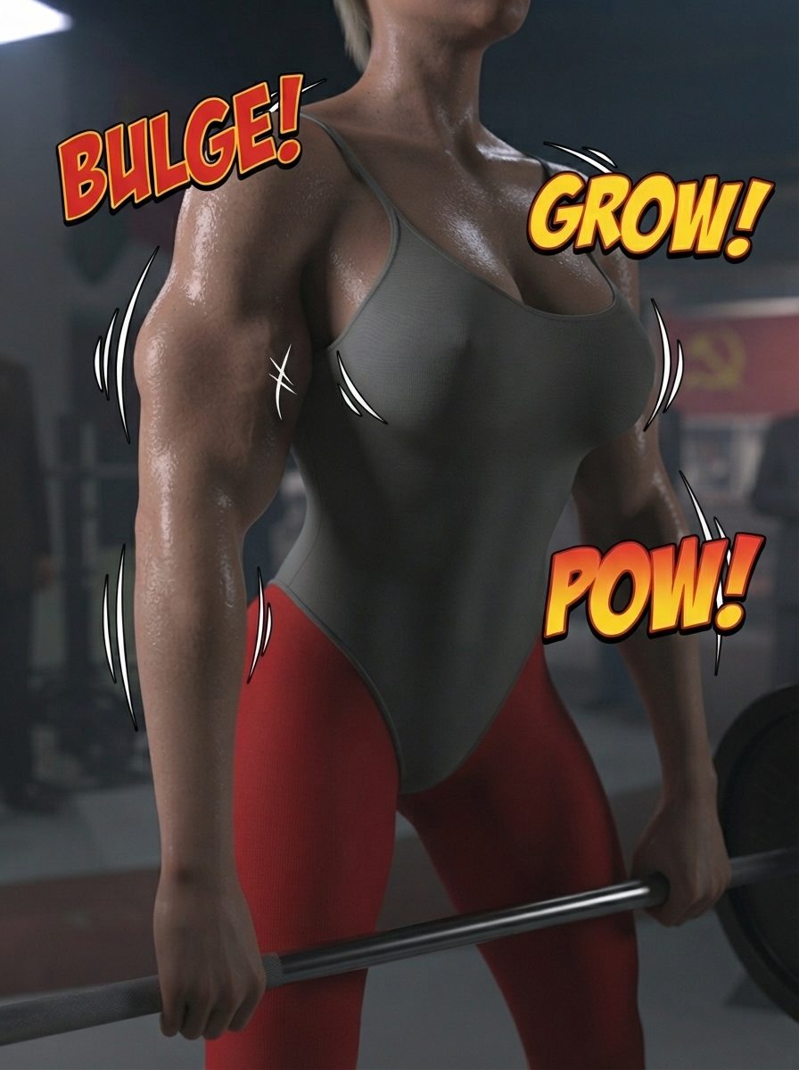 Rawcky 4, CCCP Part 1, page 16 — AI female muscle growth comic