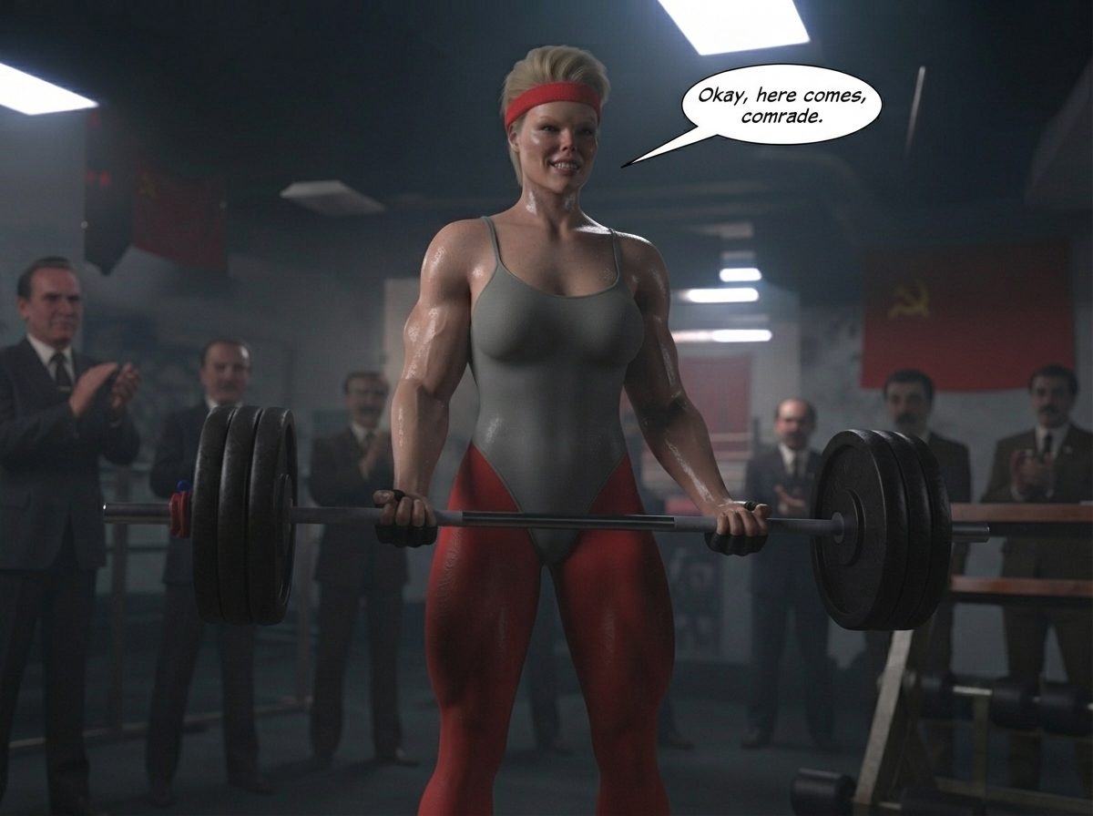 Rawcky 4, CCCP Part 1, page 18 — AI female muscle growth comic