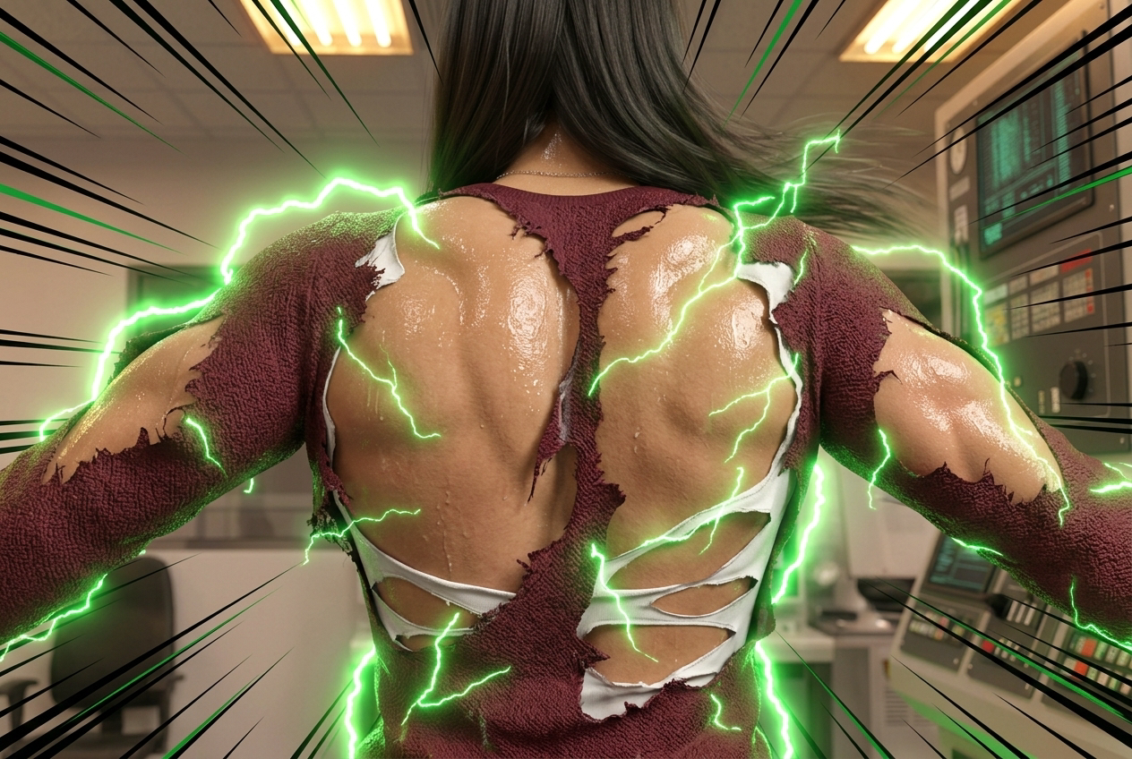 Rivalry Part 1, page 18 — AI female muscle growth comic