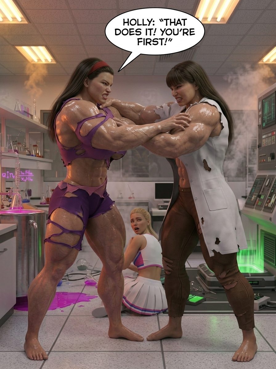Rivalry Part 1, page 23 — AI female muscle growth comic