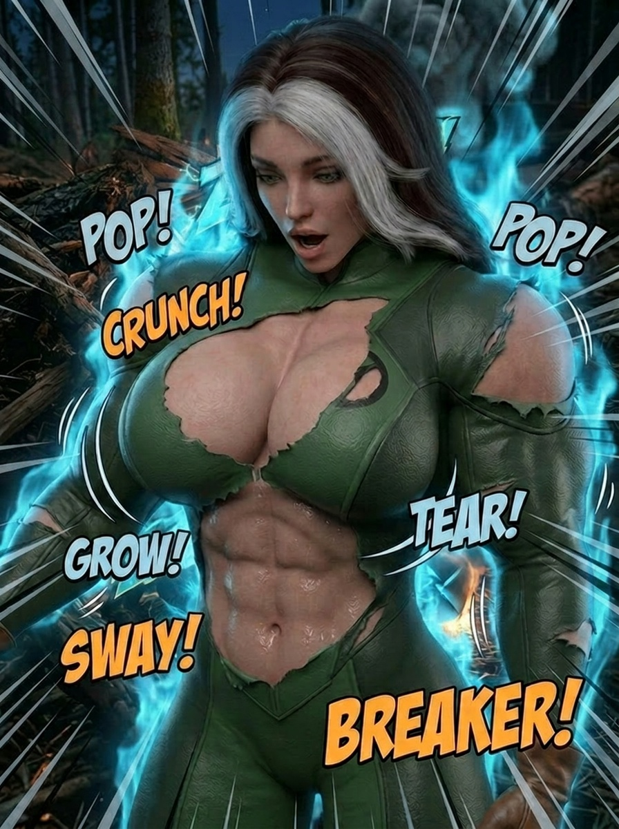 Rogue's Ascension Part 1, page 12 — AI female muscle growth comic