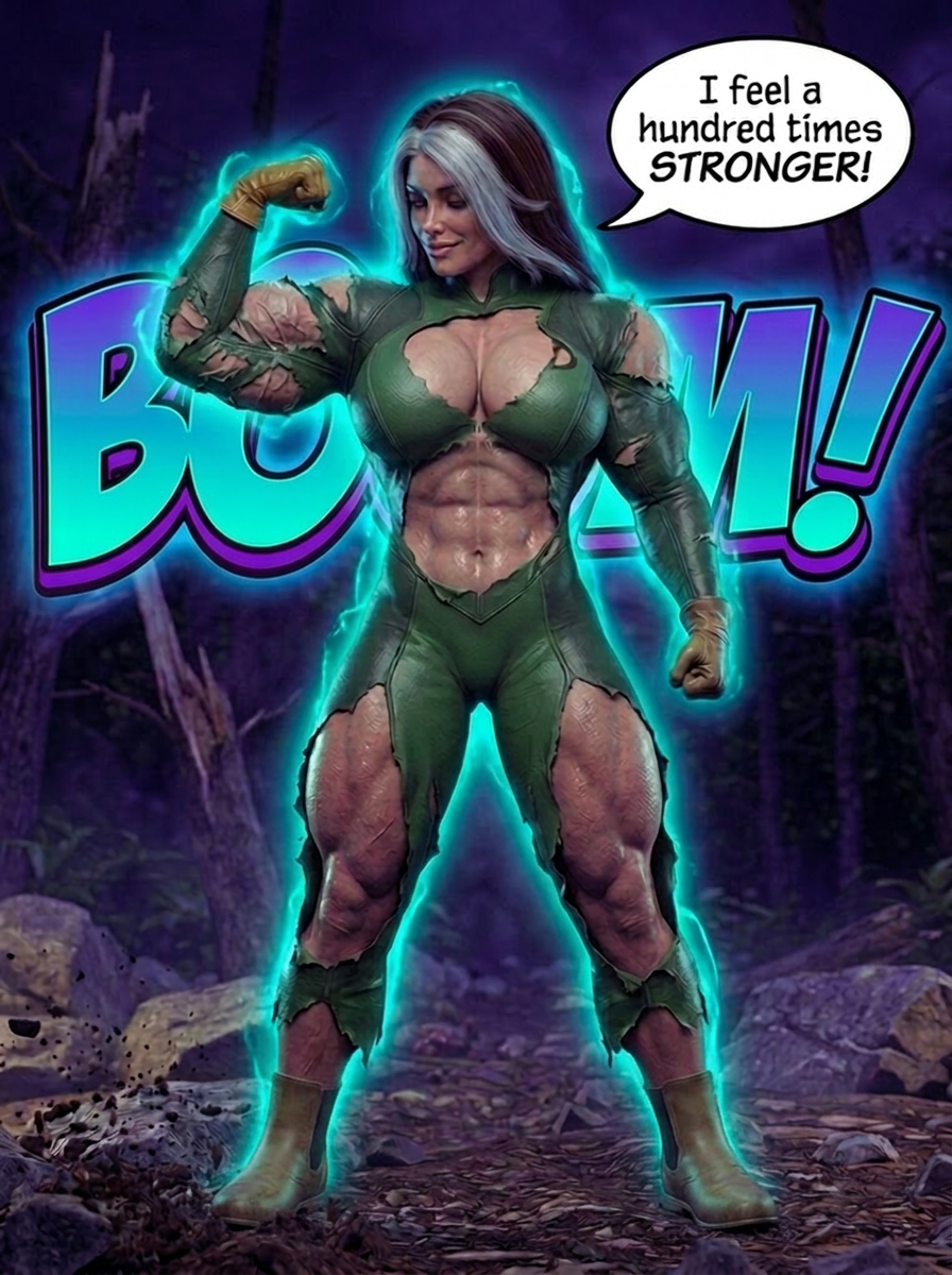 Rogue's Ascension Part 1, page 14 — AI female muscle growth comic