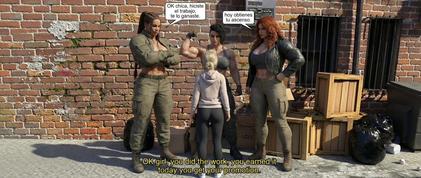 Super Cop Part 2, page 1 — AI female muscle growth comic